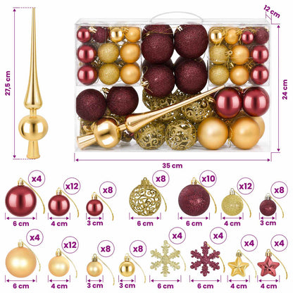 vidaXL Christmas Ball Set 111 pcs Gold and Wine Red 6 cm Polystyrene