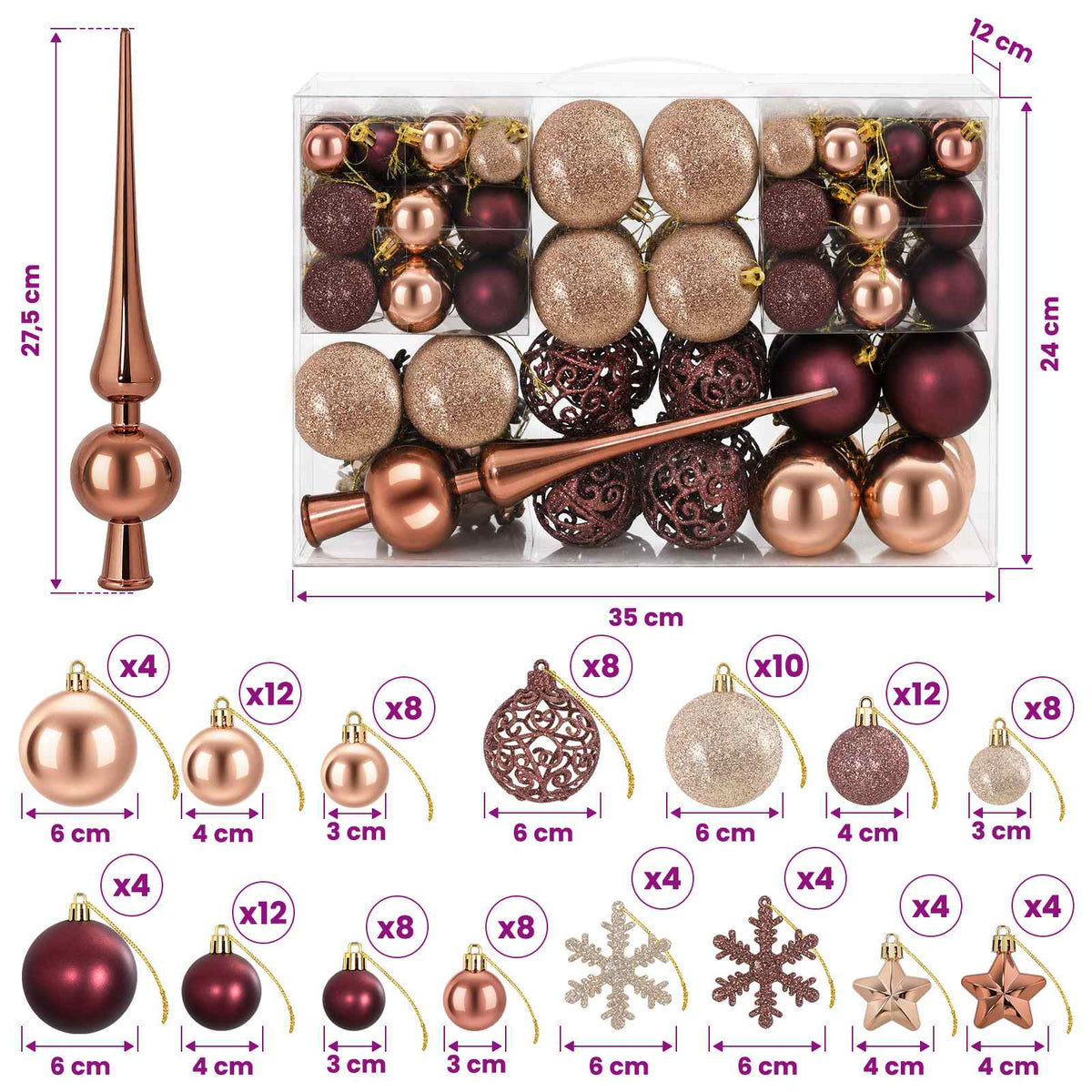 vidaXL Christmas Ball Set 111 pcs Champagne and Brown 6 cm Polystyrene