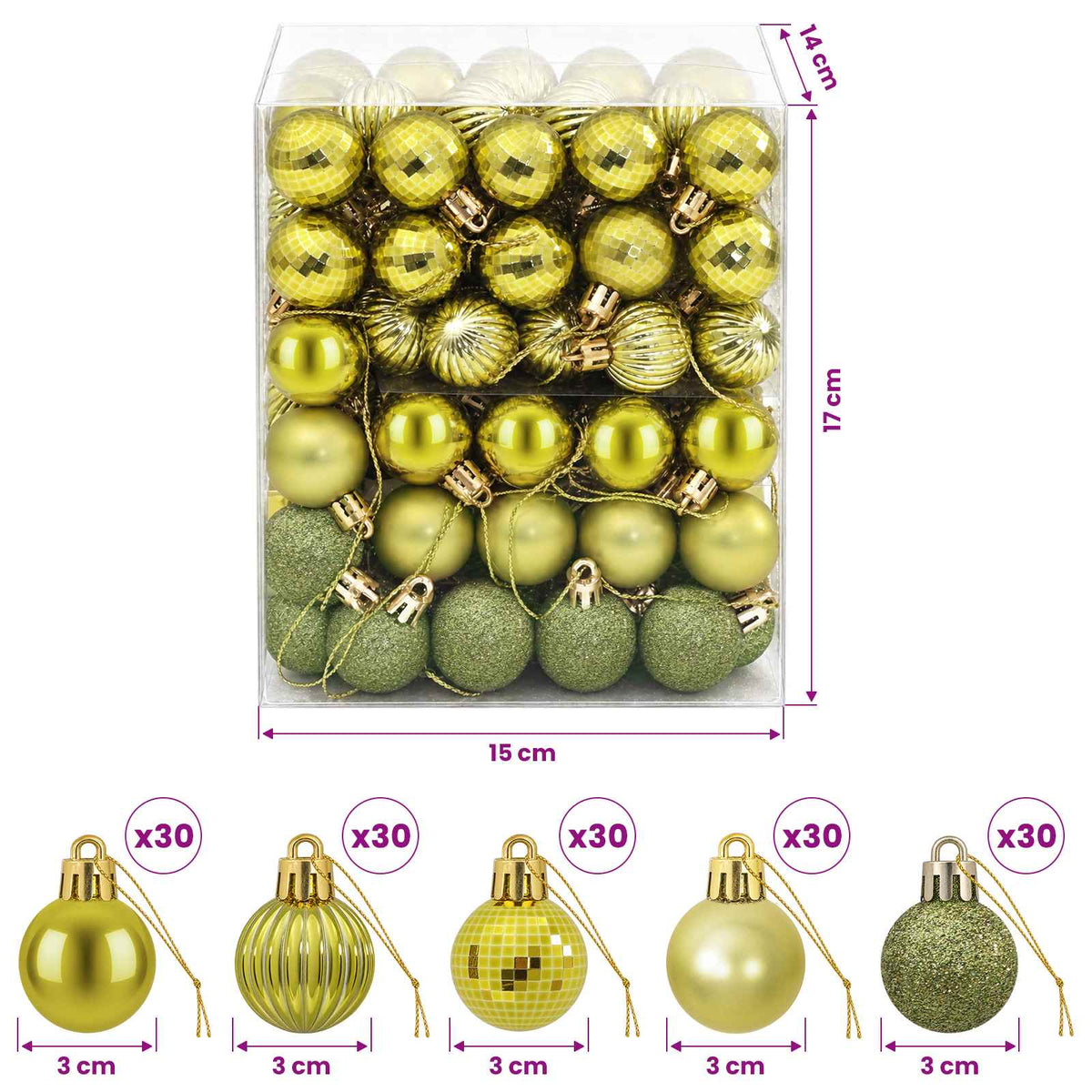 vidaXL Christmas Ball Set 150 pcs Light Green 3 cm Polystyrene