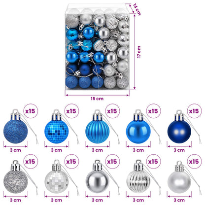 vidaXL Christmas Ball Set 150 pcs Blue and Silver 3 cm Polystyrene