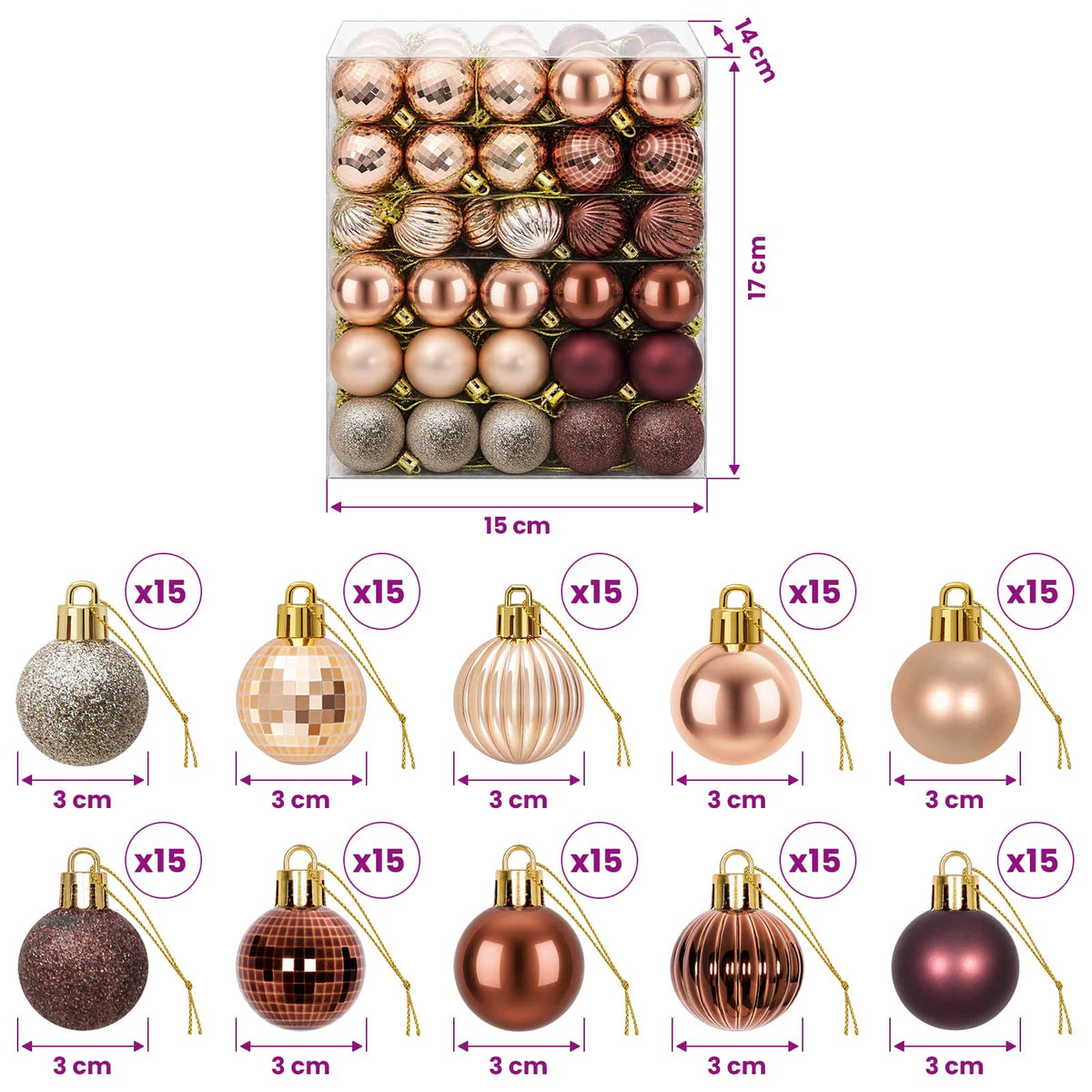vidaXL Christmas Ball Set 150 pcs Champagne and Brown 3 cm Polystyrene