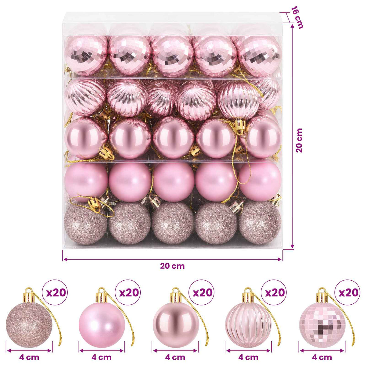 vidaXL Christmas Ball Set 100 pcs Pink 4 cm Polystyrene