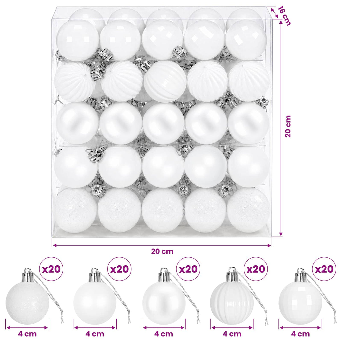 vidaXL Christmas Ball Set 100 pcs White 4 cm Polystyrene