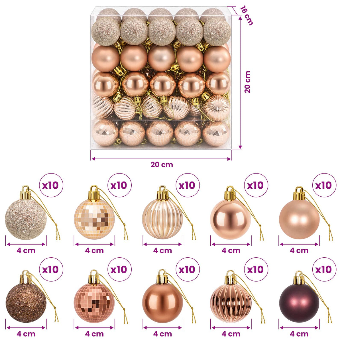 vidaXL Christmas Ball Set 100 pcs Champagne and Brown 4 cm Polystyrene
