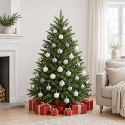vidaXL Christmas Ball Set 75 pcs White and Grey 6 cm Polystyrene