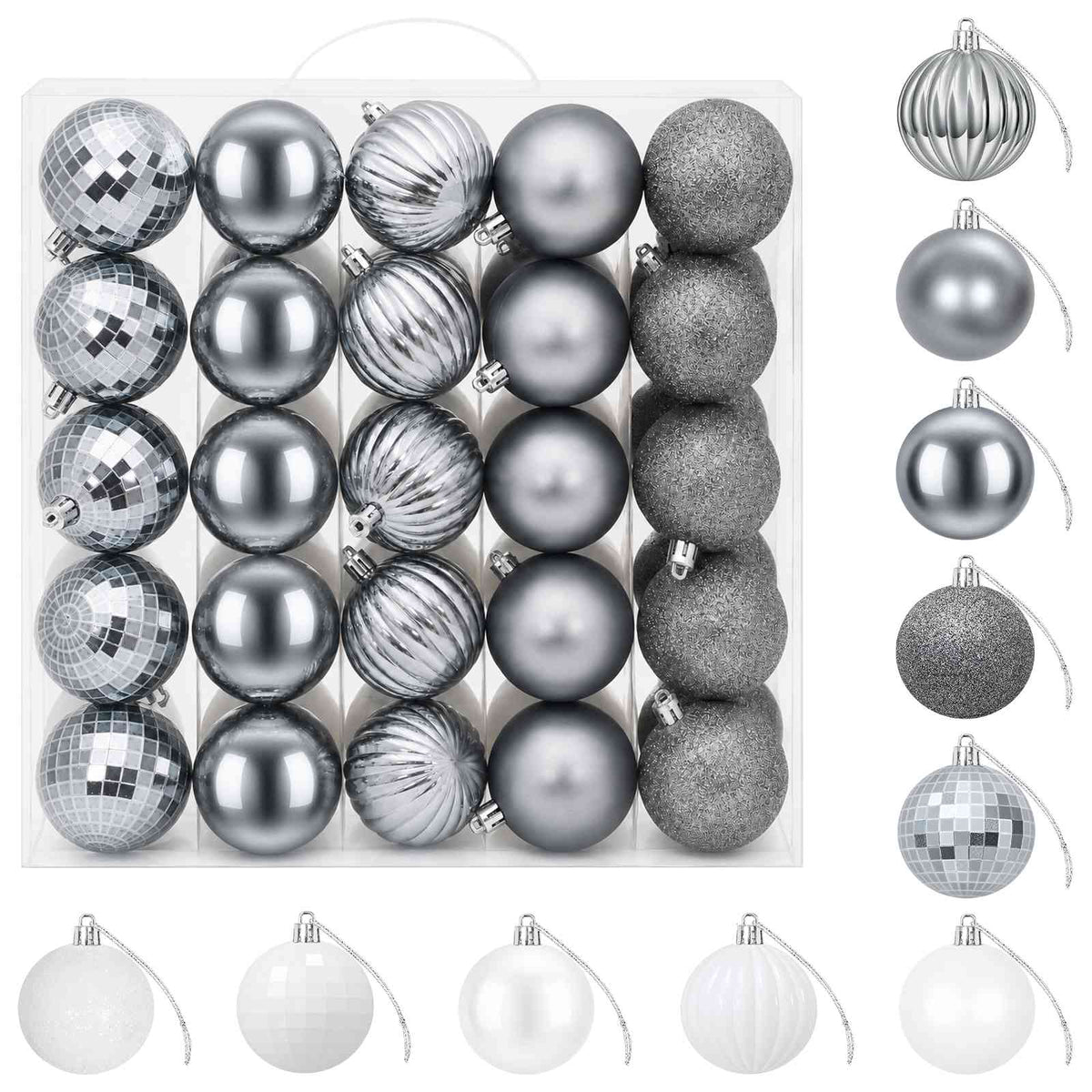 vidaXL Christmas Ball Set 75 pcs White and Grey 6 cm Polystyrene