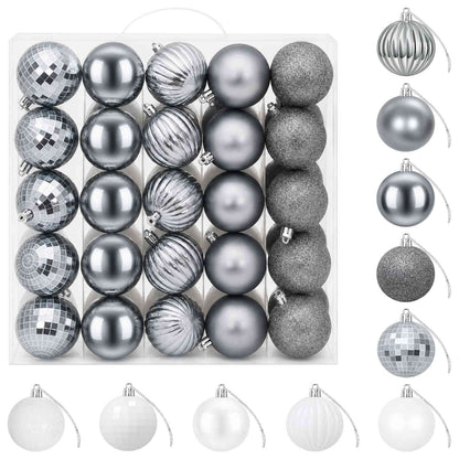 vidaXL Christmas Ball Set 75 pcs White and Grey 6 cm Polystyrene