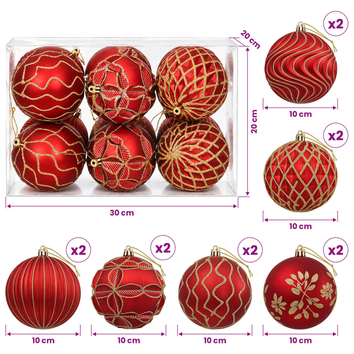 vidaXL Christmas Ball Set XL 12 pcs Red and Gold 10 cm Polystyrene