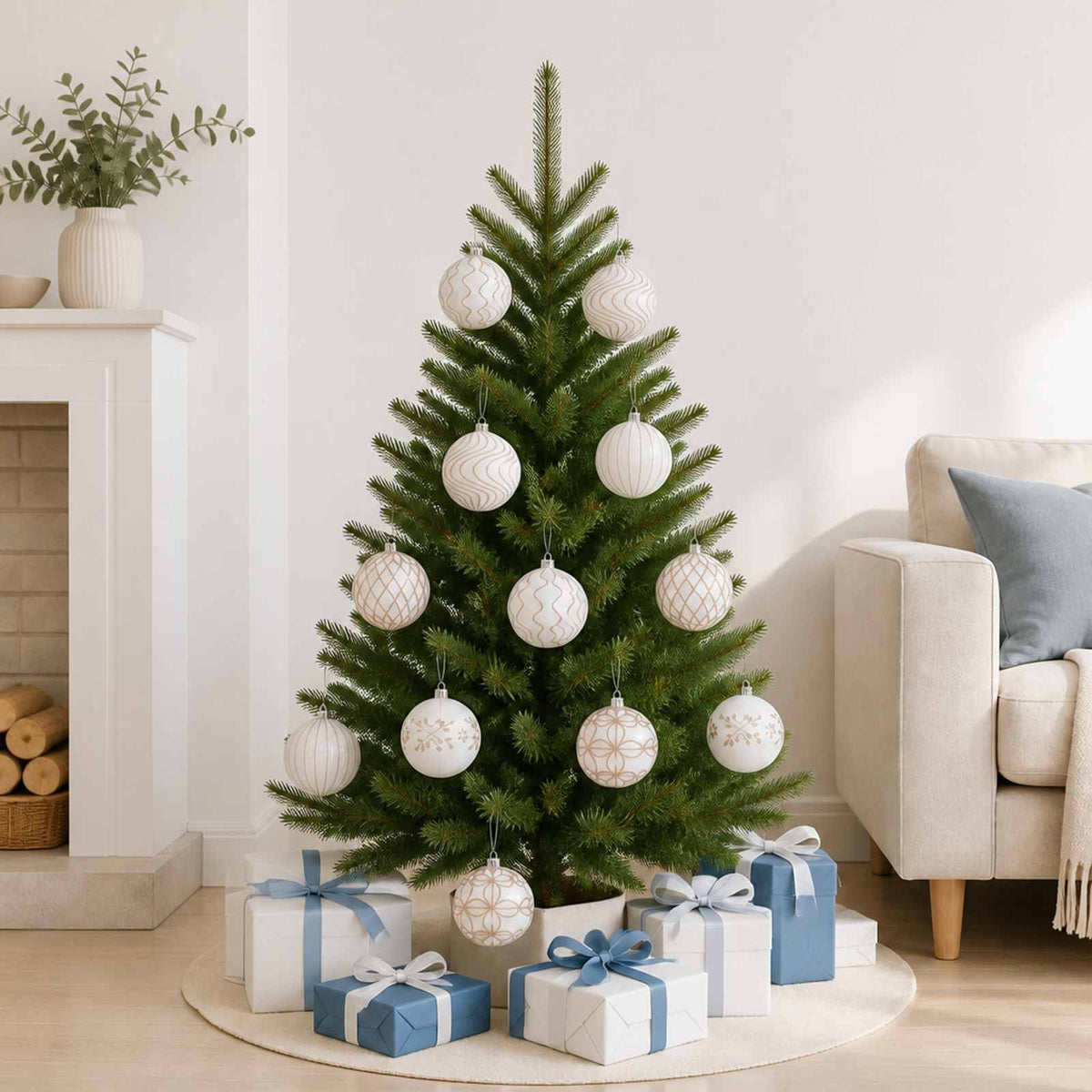 vidaXL Christmas Ball Set XL 12 pcs White and Rose Gold 10 cm
