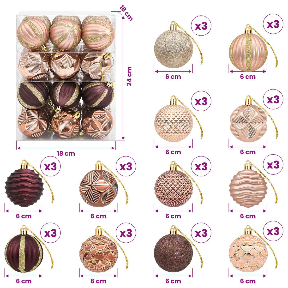 vidaXL Christmas Ball Set 36 pcs Champagne and Brown 6 cm Polystyrene