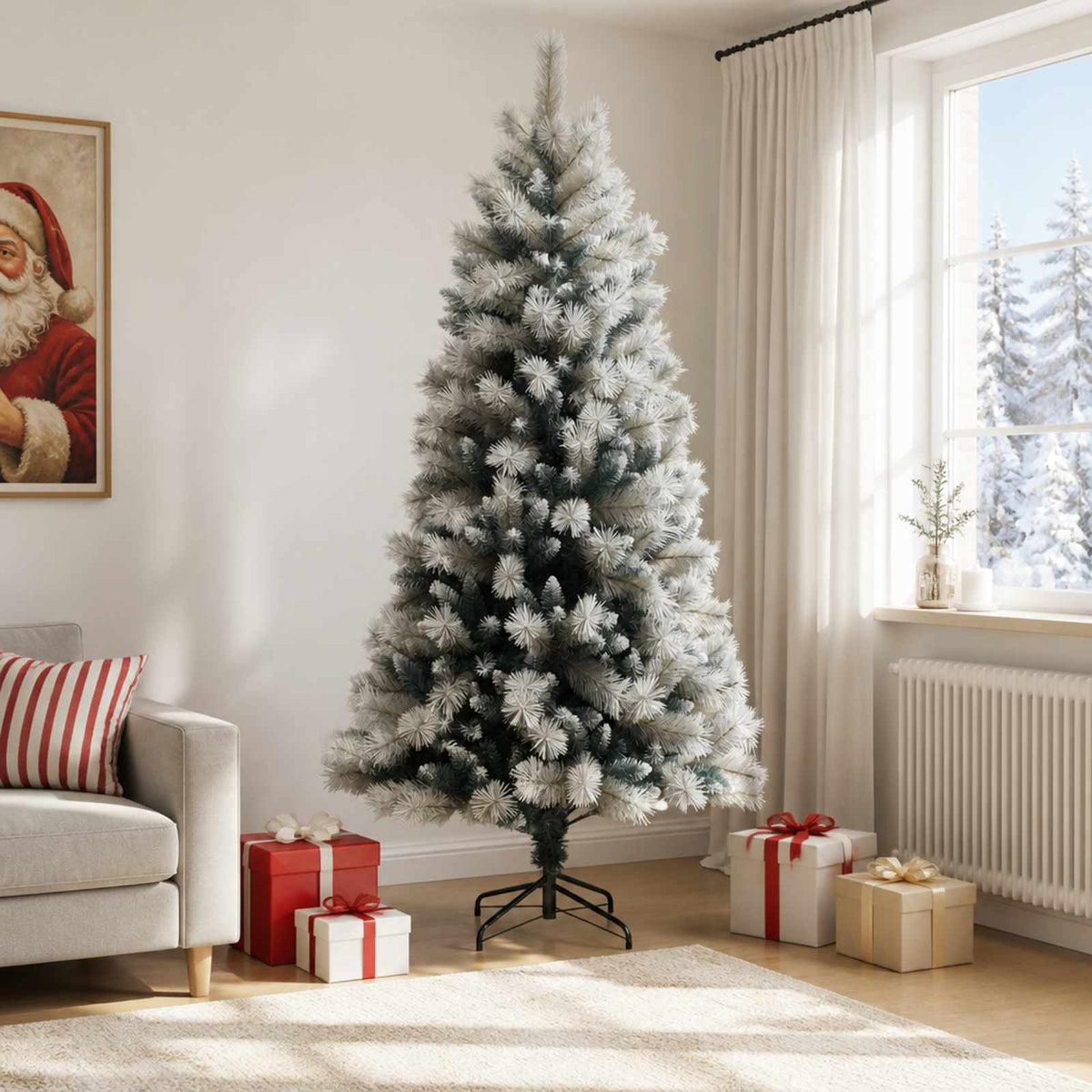 vidaXL Artificial Hinged Christmas Tree 210 cm PVC and Metal