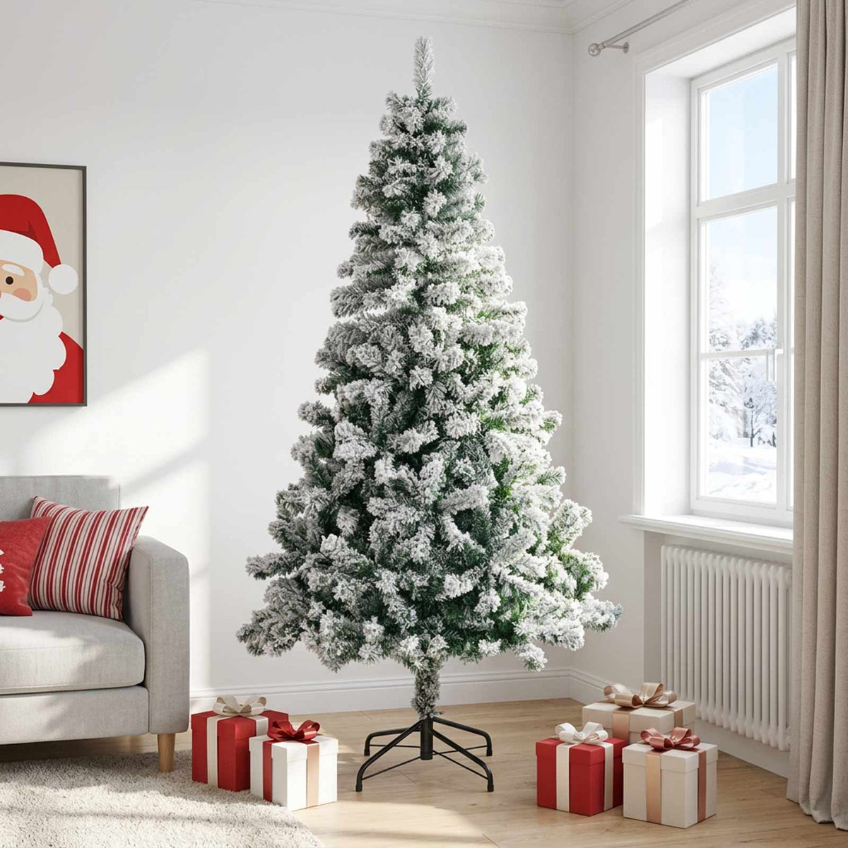 vidaXL Artificial Christmas Tree 240 cm PVC and Steel Green and White