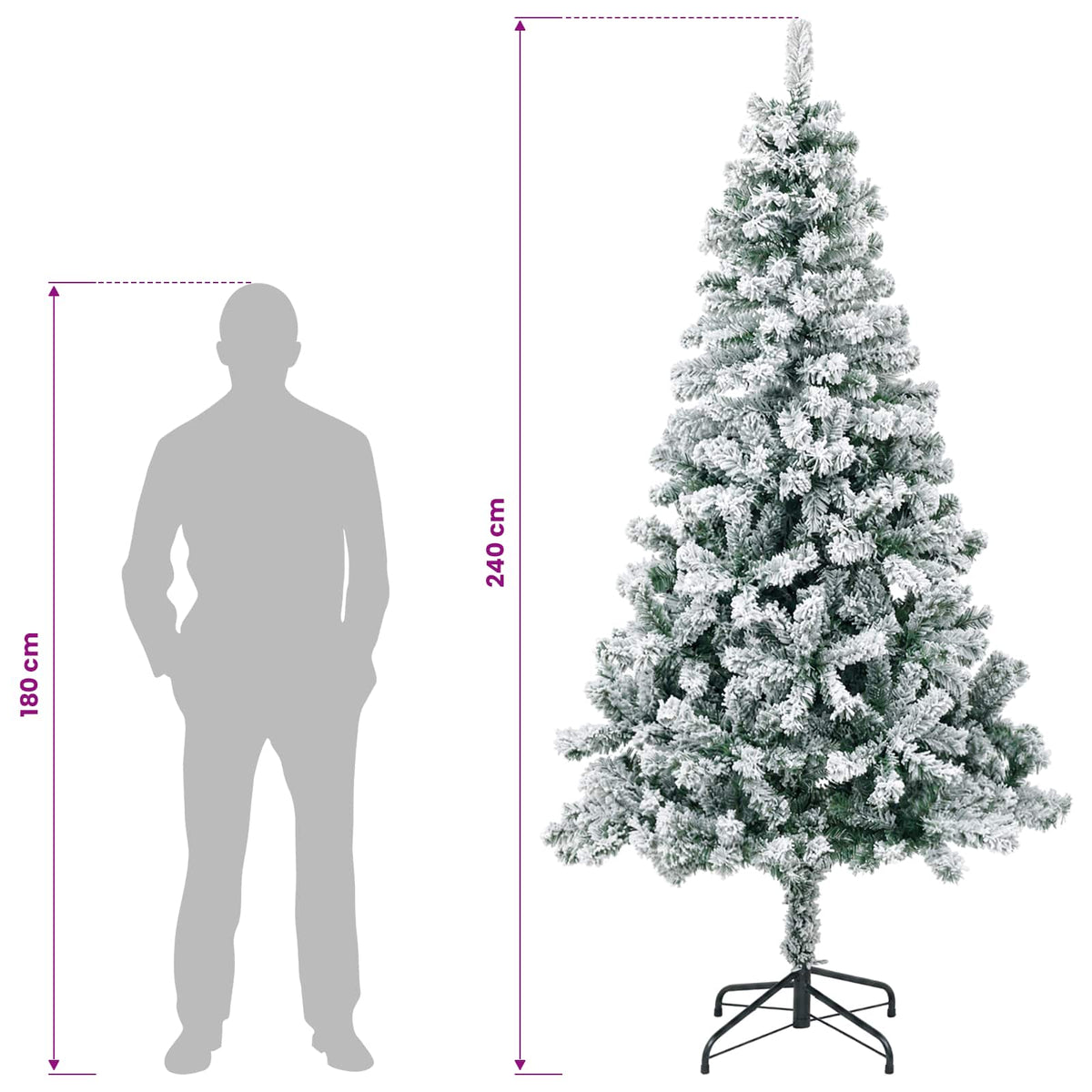 vidaXL Artificial Christmas Tree 240 cm PVC and Steel Green and White