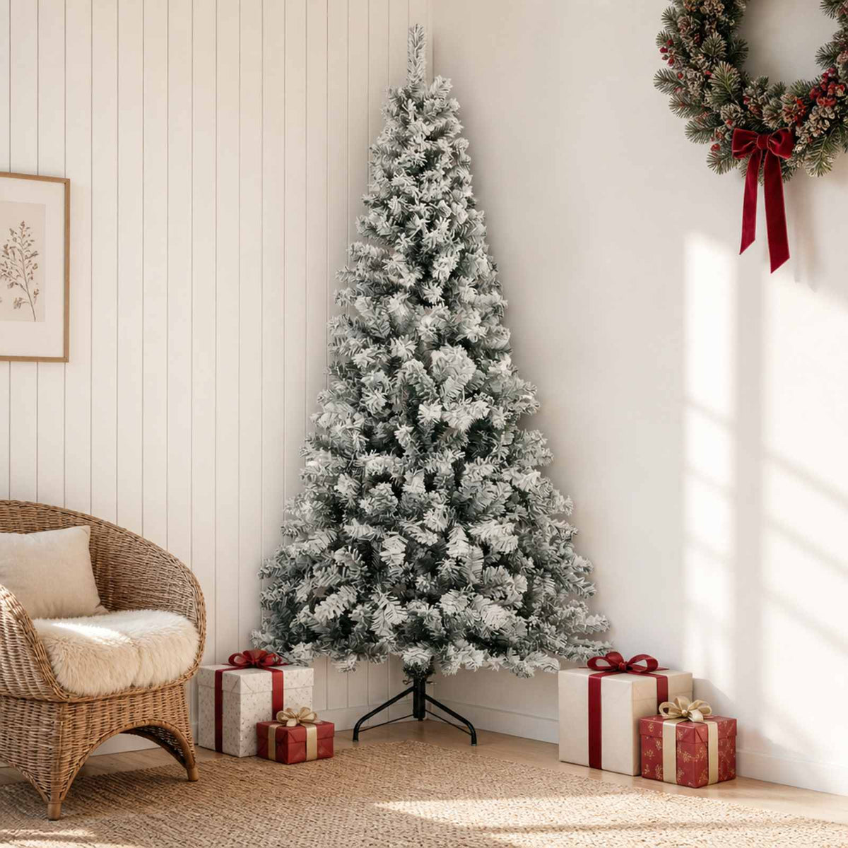 vidaXL Artificial Christmas Tree 210 cm PVC and Steel Green and White