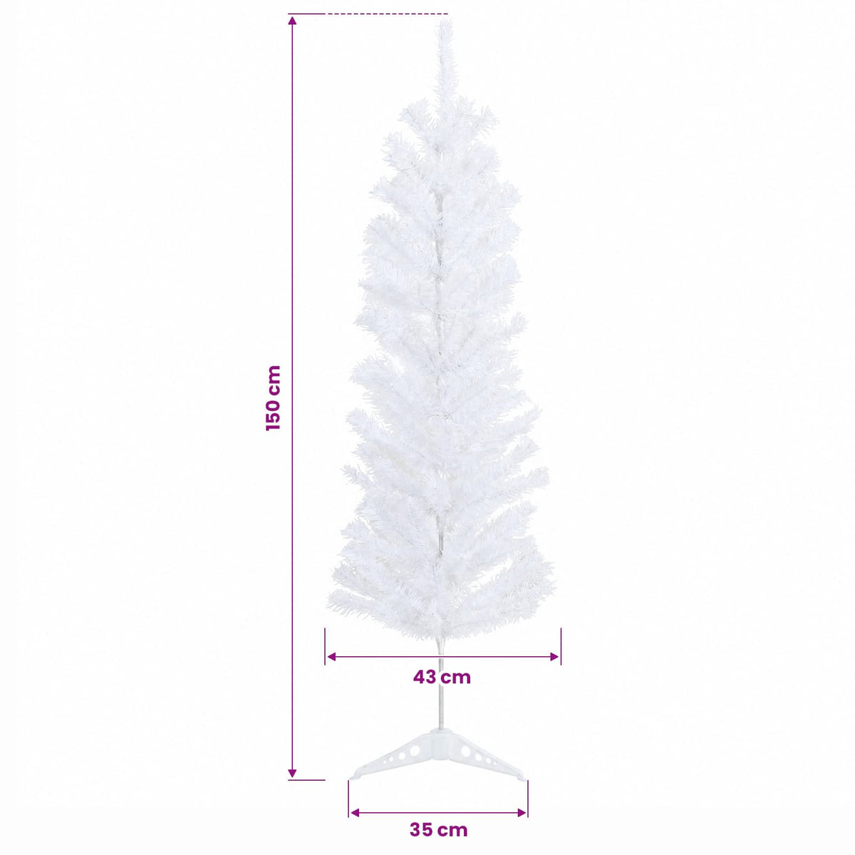 vidaXL Artificial Slim Christmas Tree 150 cm PVC and Steel White