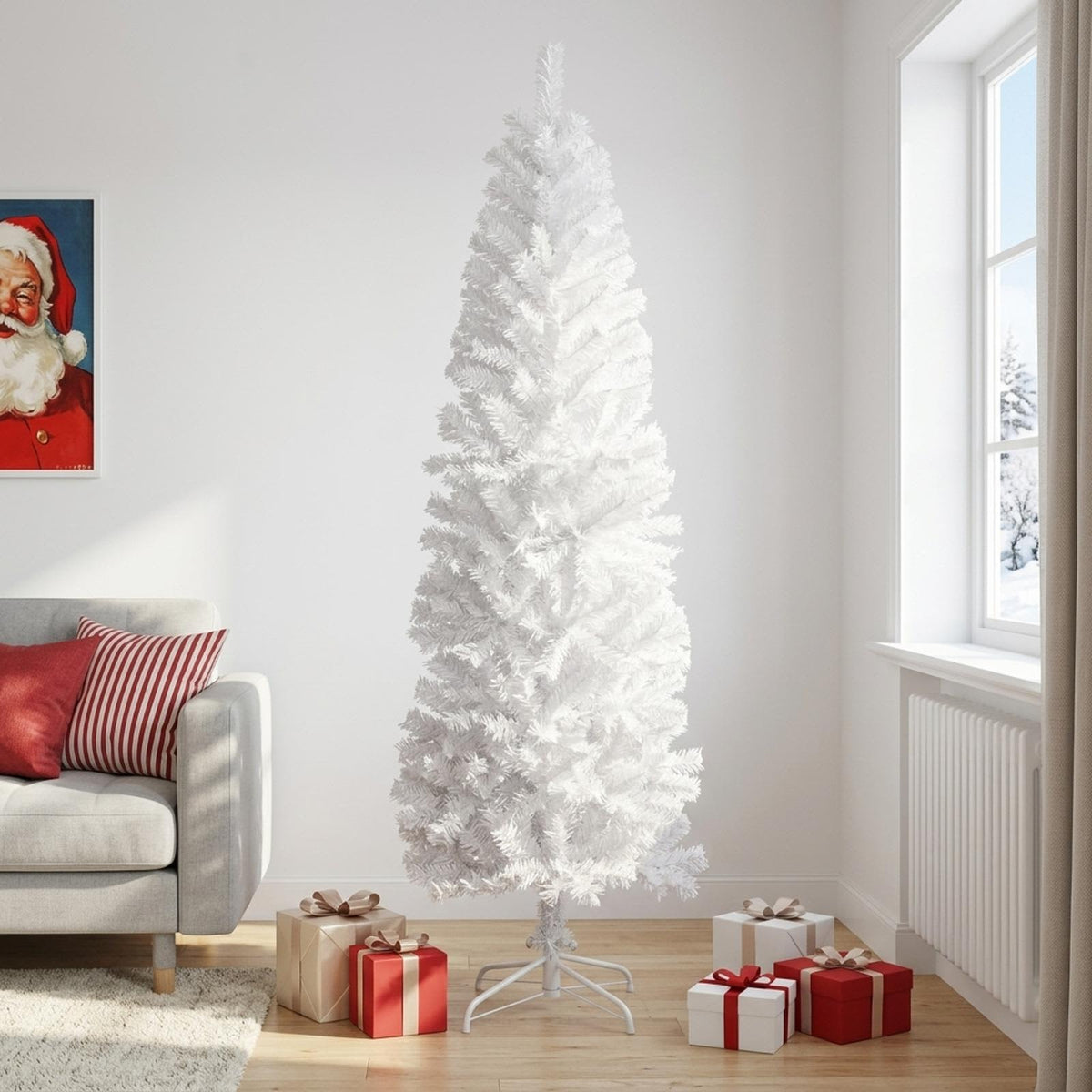 vidaXL Artificial Slim Christmas Tree 210 cm PVC and Steel White