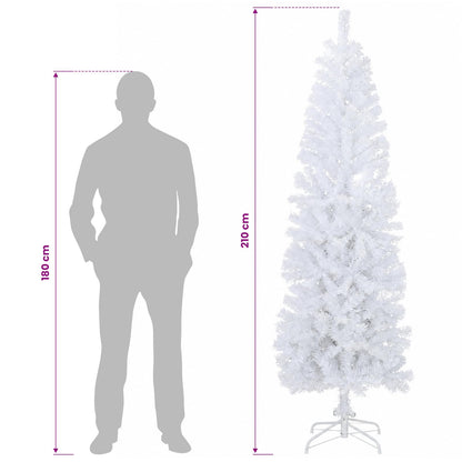 vidaXL Artificial Slim Christmas Tree 210 cm PVC and Steel White