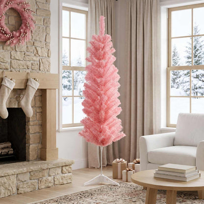 vidaXL Artificial Slim Christmas Tree 150 cm PVC and Steel Pink