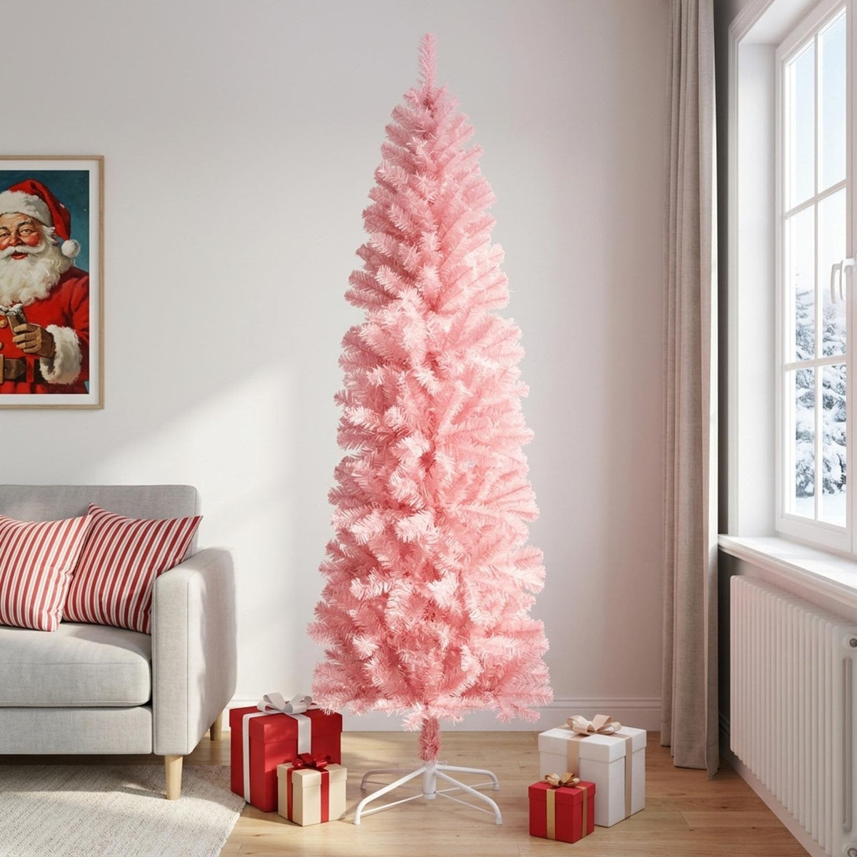 vidaXL Artificial Slim Christmas Tree 240 cm PVC and Steel Pink