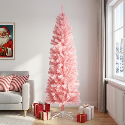 vidaXL Artificial Slim Christmas Tree 240 cm PVC and Steel Pink