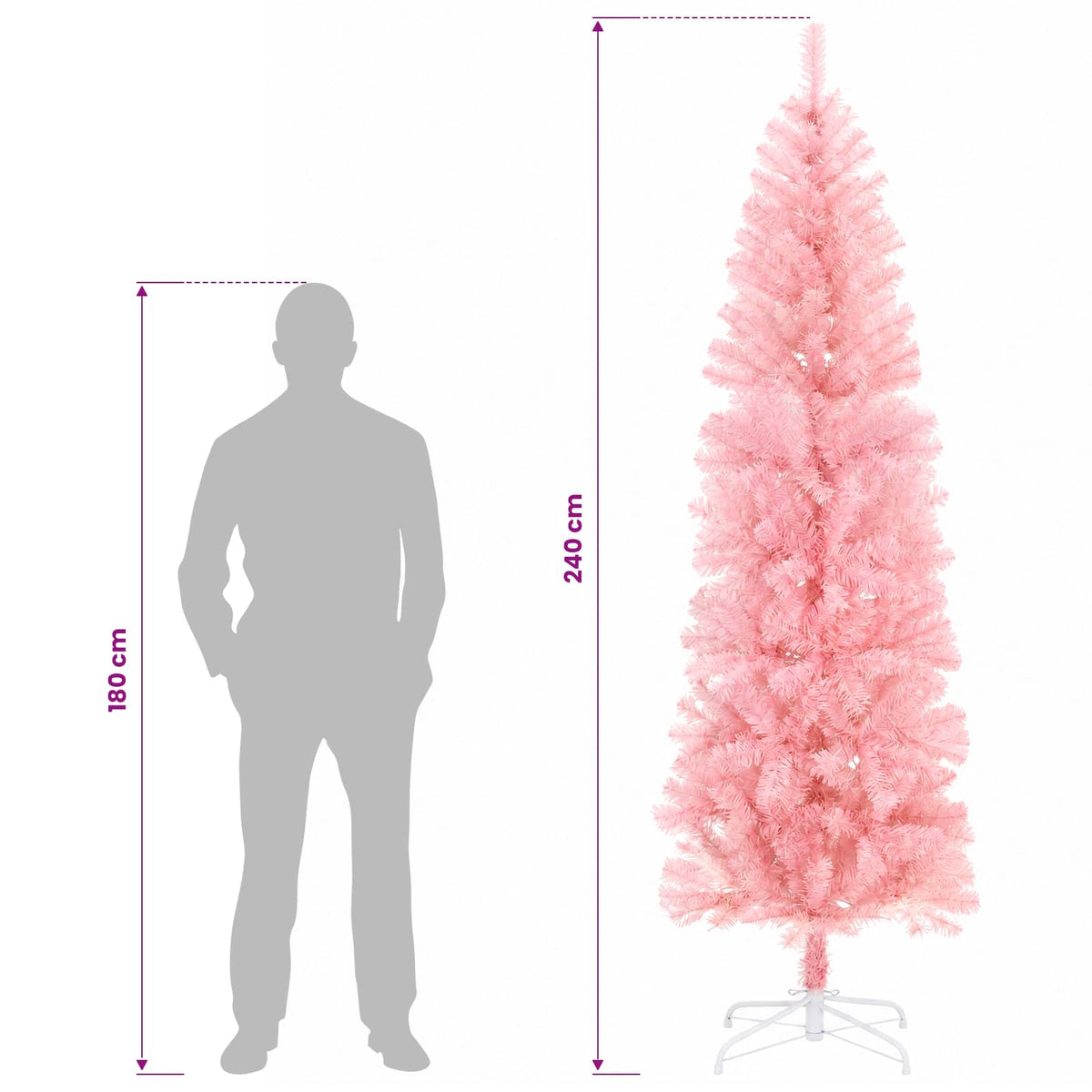 vidaXL Artificial Slim Christmas Tree 240 cm PVC and Steel Pink