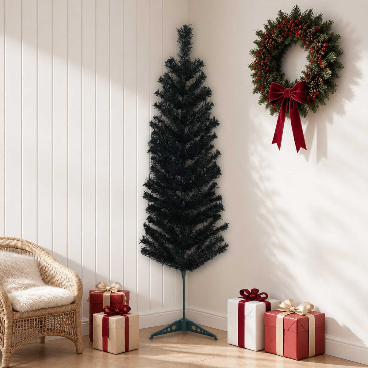 vidaXL Artificial Slim Christmas Tree 150 cm PVC and Steel Black