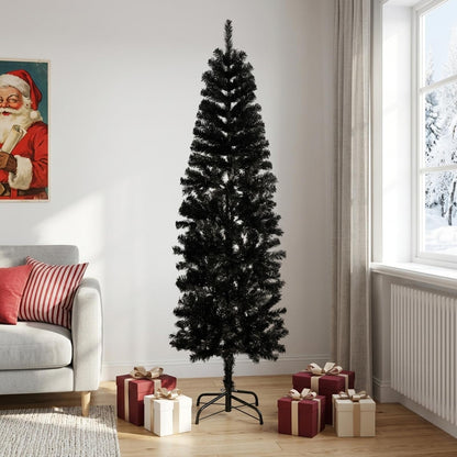 vidaXL Artificial Slim Christmas Tree 210 cm PVC and Steel Black