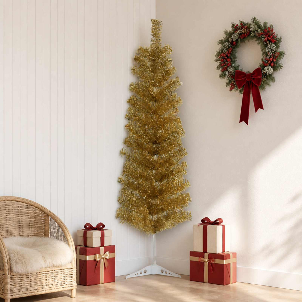 vidaXL Artificial Slim Christmas Tree 150 cm PVC and Steel Gold