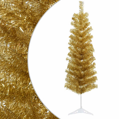 vidaXL Artificial Slim Christmas Tree 150 cm PVC and Steel Gold