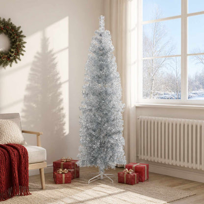 vidaXL Artificial Slim Christmas Tree 180 cm PVC and Steel Silver