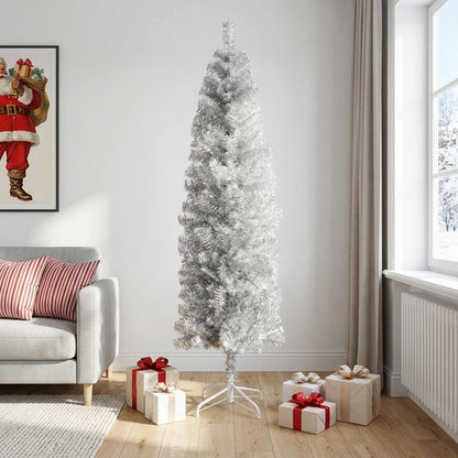vidaXL Artificial Slim Christmas Tree 240 cm PVC and Steel Silver