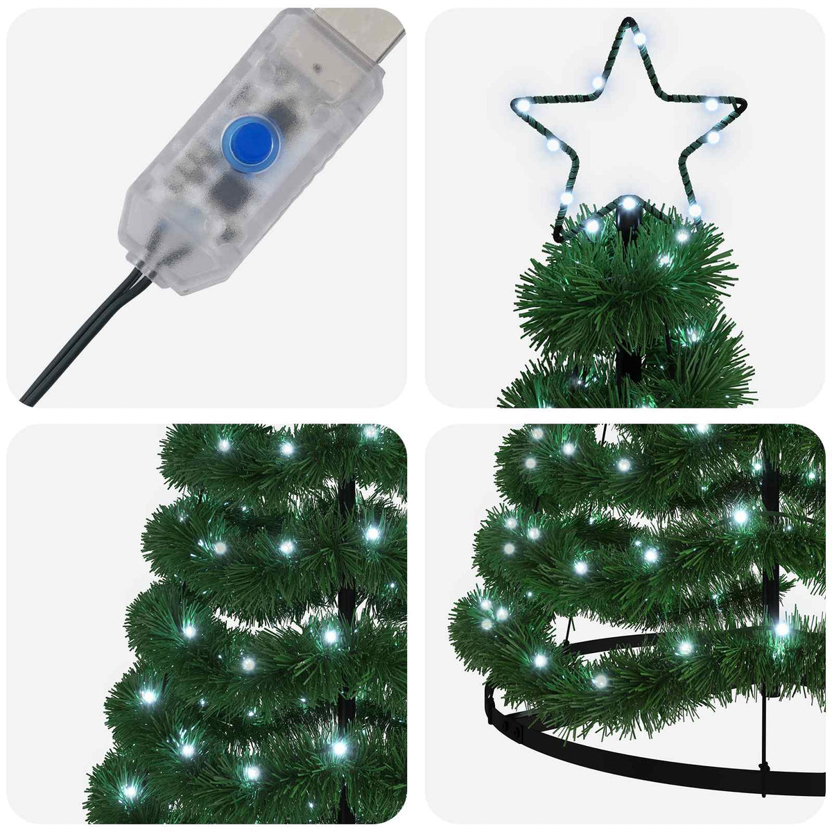 vidaXL LED Tinsel Christmas Tree with Base EKENAS 180 cm 220 LEDs