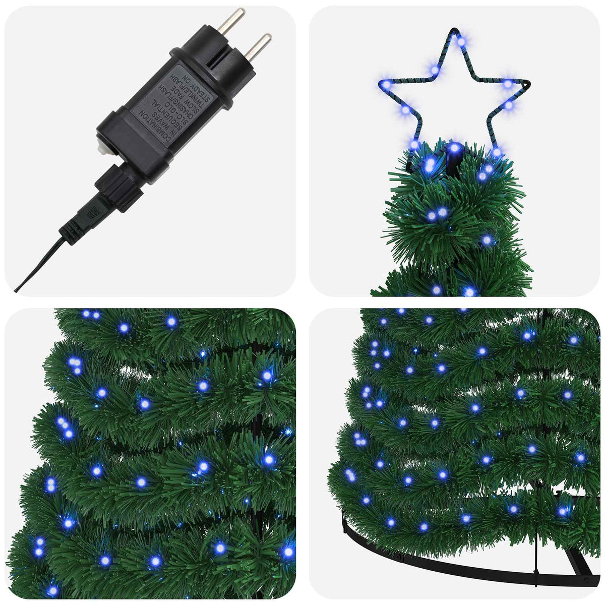 vidaXL LED Tinsel Christmas Tree with Base EKENAS 300 cm 475 LEDs Blue