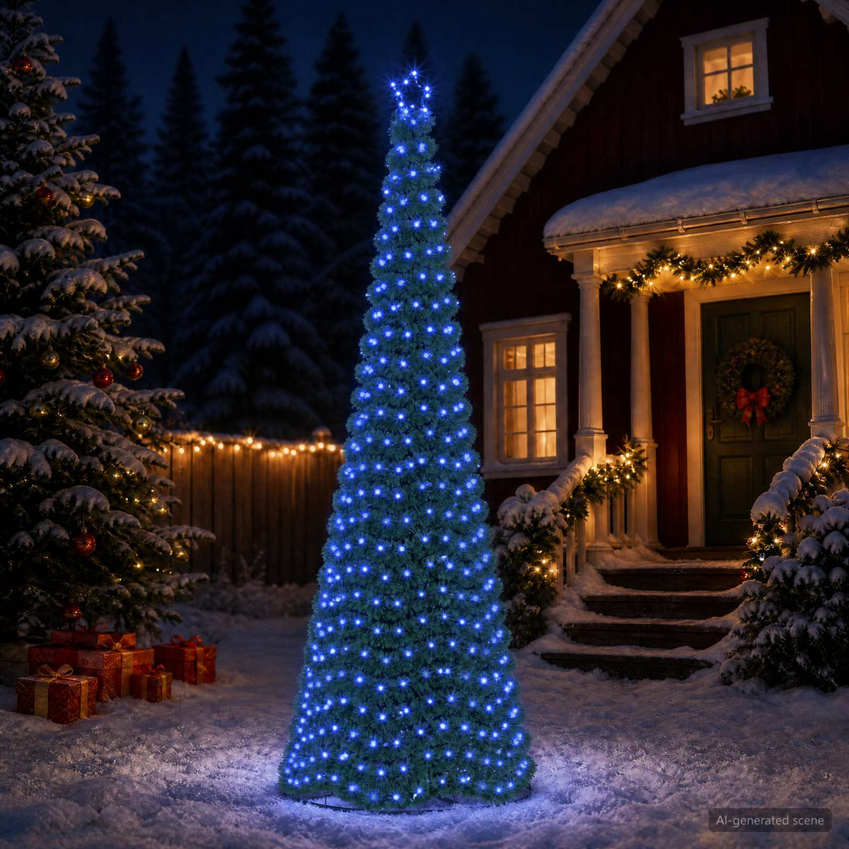 vidaXL LED Tinsel Christmas Tree with Base EKENAS 300 cm 475 LEDs Blue