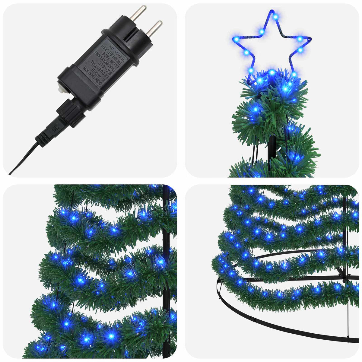 vidaXL LED Tinsel Christmas Tree with Base EKENAS 500 cm 868 LEDs Blue