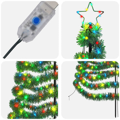 vidaXL LED Tinsel Christmas Tree with Spike EKENAS 180 cm 220 LEDs