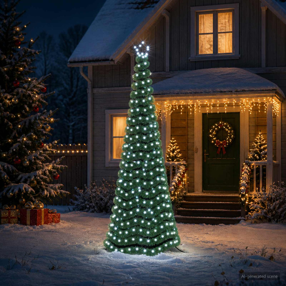 vidaXL LED Tinsel Christmas Tree with Spike EKENAS 250 cm 370 LEDs