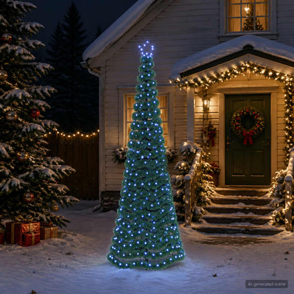 vidaXL LED Tinsel Christmas Tree with Spike EKENAS 250 cm 370 LEDs