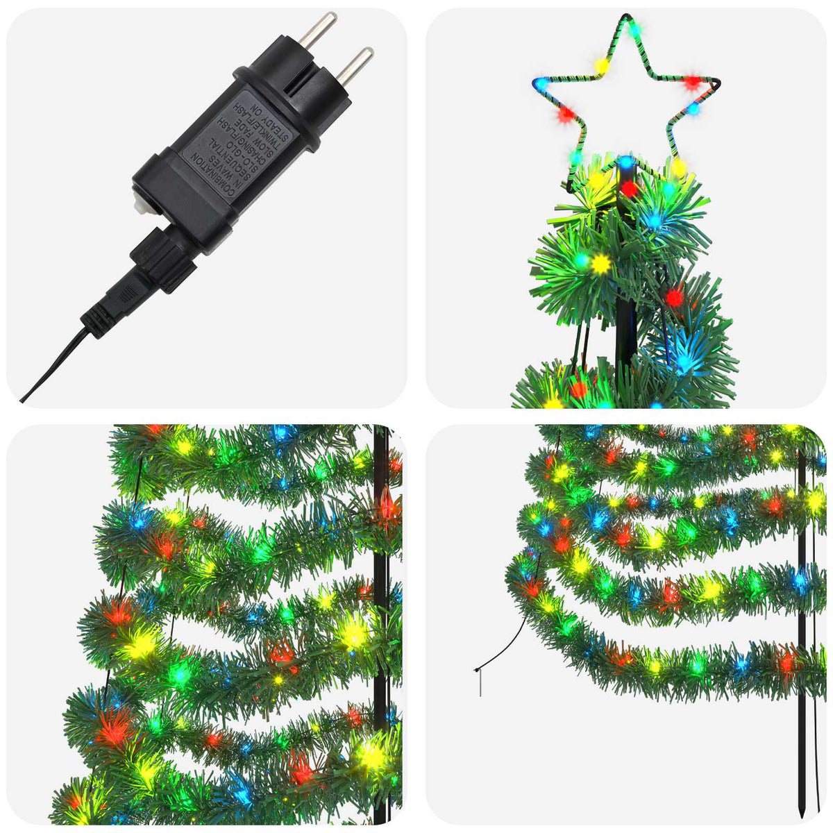 vidaXL LED Tinsel Christmas Tree with Spike EKENAS 300 cm 475 LEDs