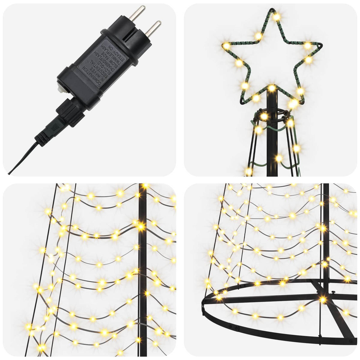 vidaXL LED Spiral Christmas Tree with Base EKENAS 300 cm 475 LEDs