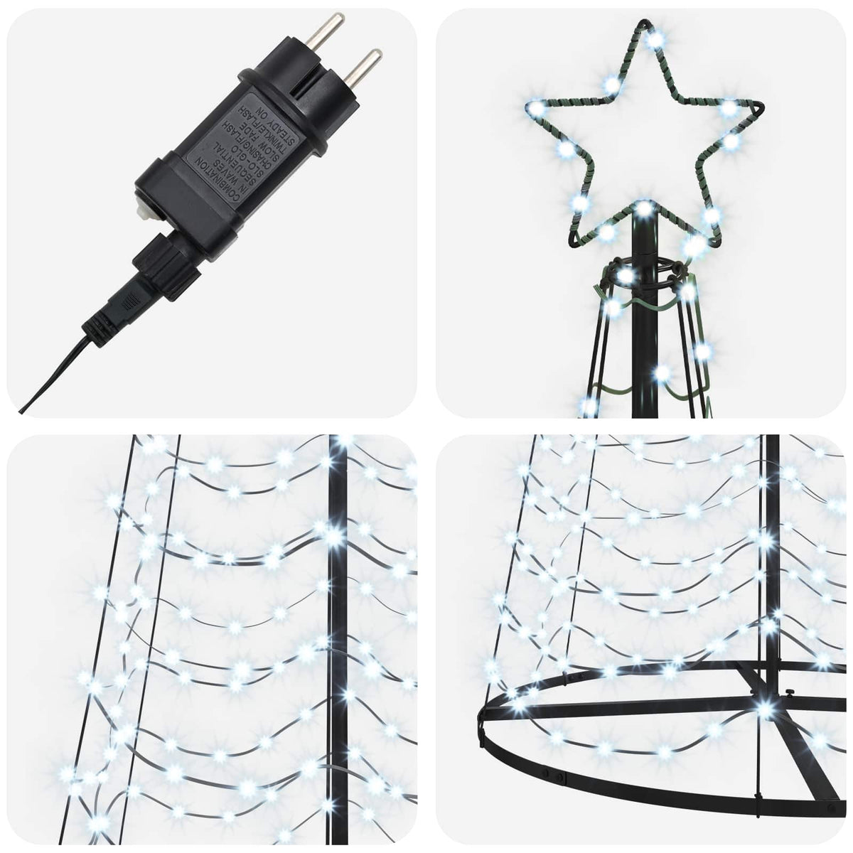 vidaXL LED Spiral Christmas Tree with Base EKENAS 300 cm 475 LEDs