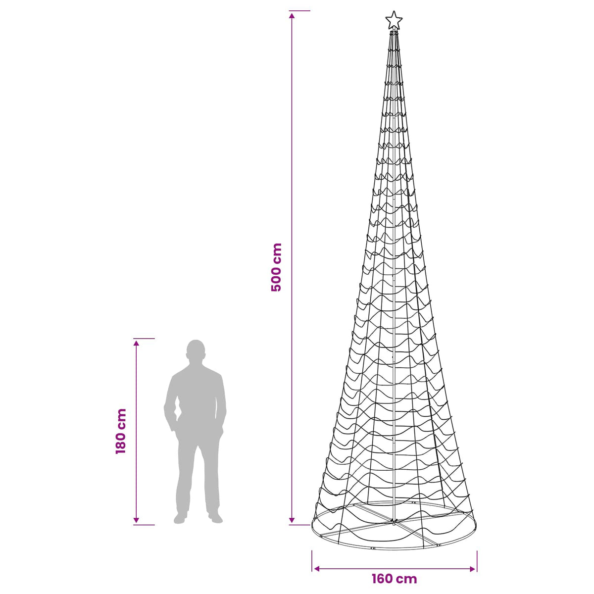 vidaXL LED Spiral Christmas Tree with Base EKENAS 500 cm 868 LEDs