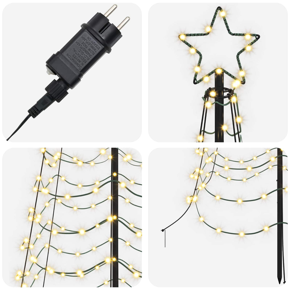 vidaXL LED Spiral Christmas Tree with Spike EKENAS 250 cm 370 LEDs