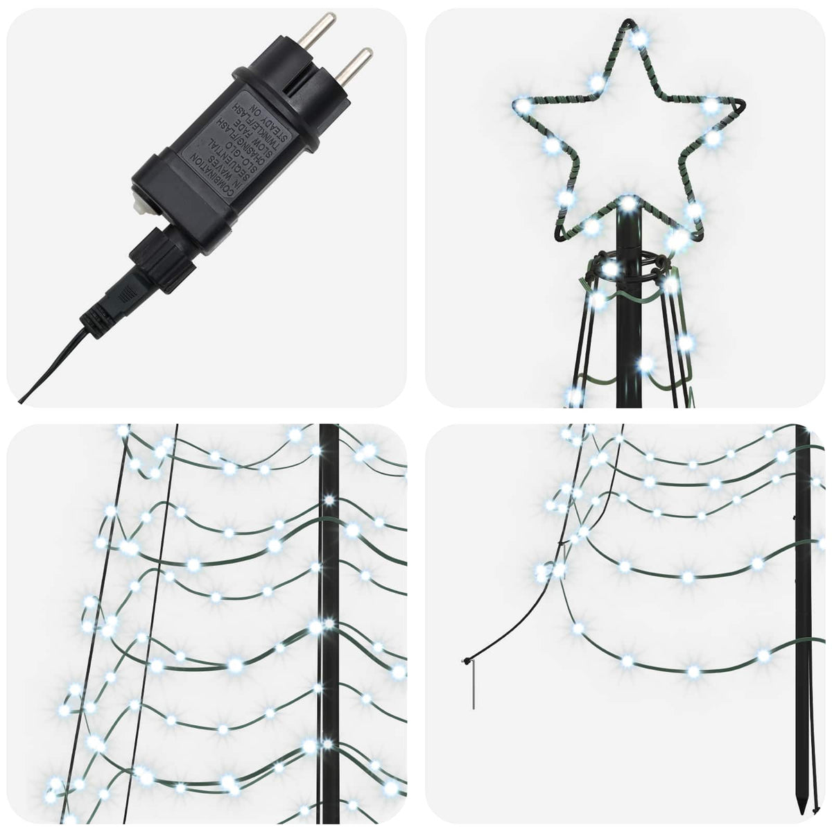 vidaXL LED Spiral Christmas Tree with Spike EKENAS 250 cm 370 LEDs