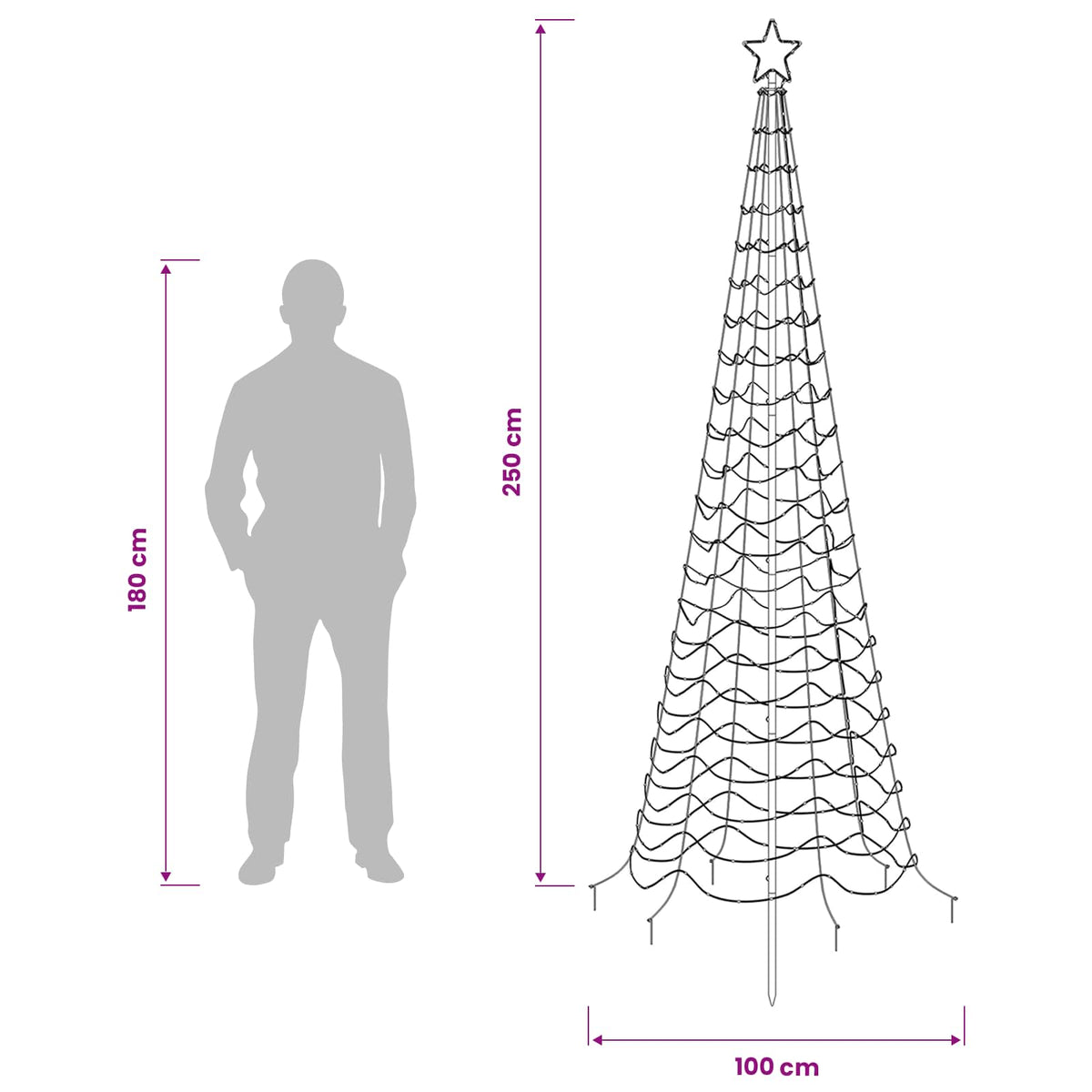 vidaXL LED Spiral Christmas Tree with Spike EKENAS 250 cm 370 LEDs