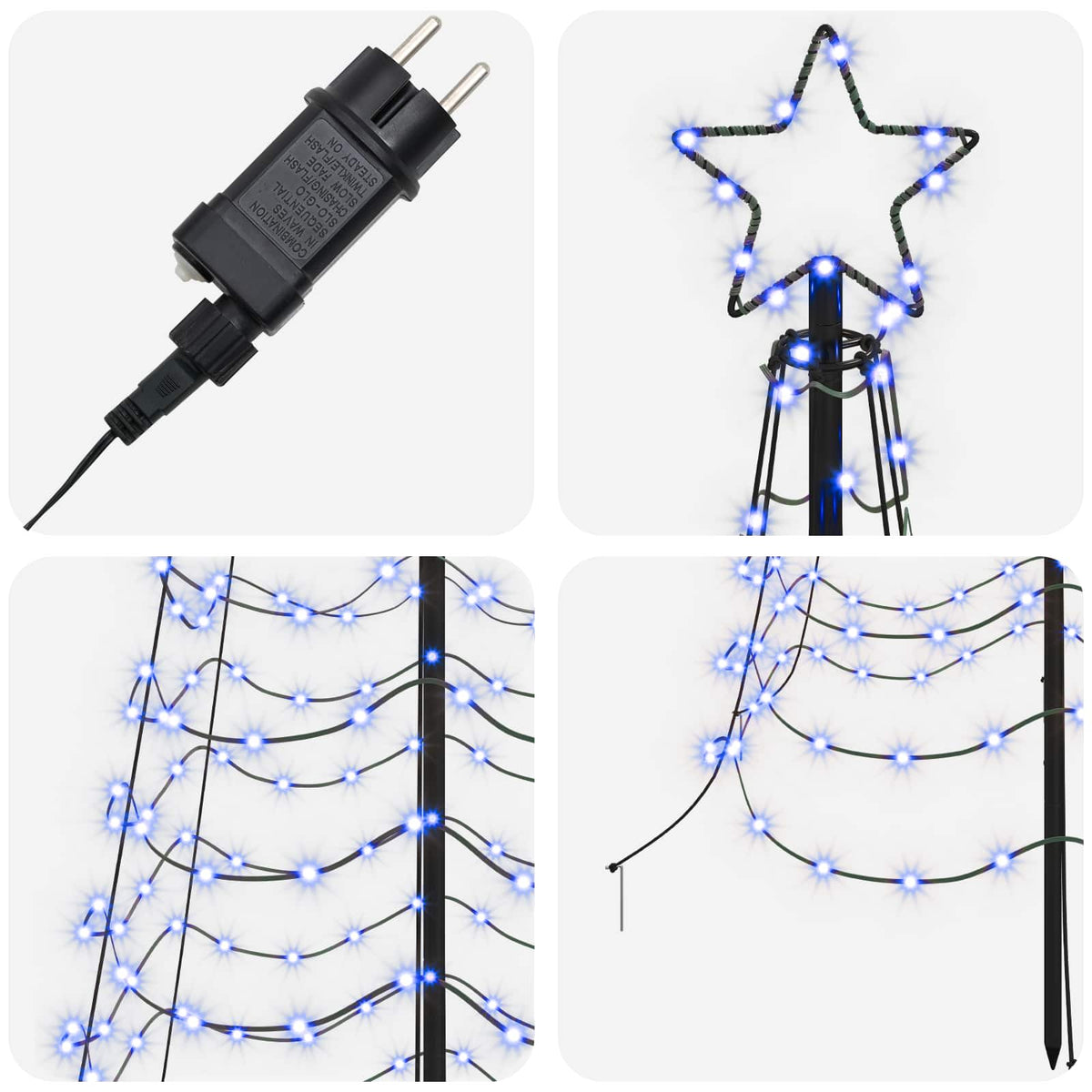 vidaXL LED Spiral Christmas Tree with Spike EKENAS 250 cm 370 LEDs