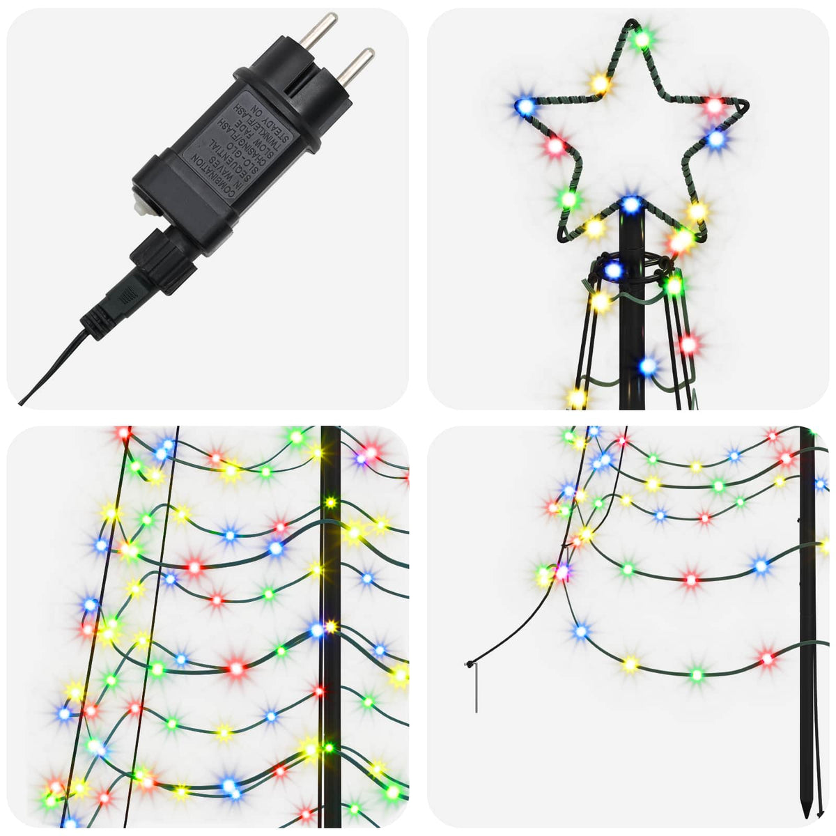 vidaXL LED Spiral Christmas Tree with Spike EKENAS 250 cm 370 LEDs