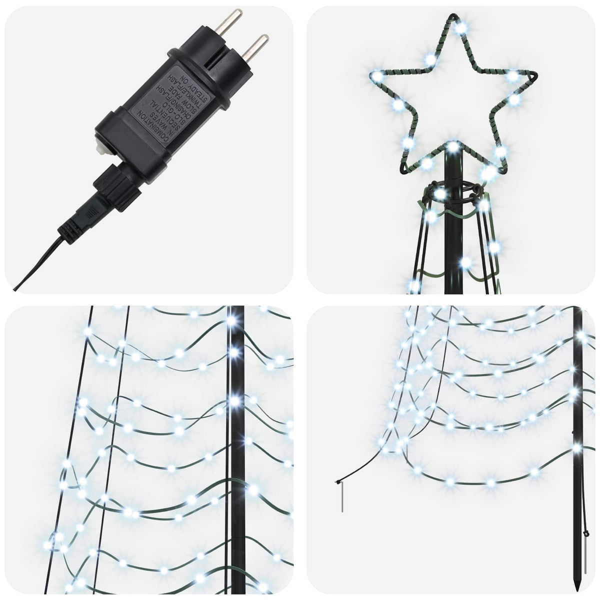 vidaXL LED Spiral Christmas Tree with Spike EKENAS 300 cm 475 LEDs
