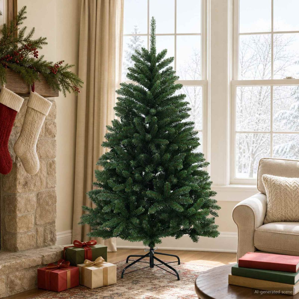 vidaXL Artificial Hinged Christmas Tree 150 cm PVC Medium Green