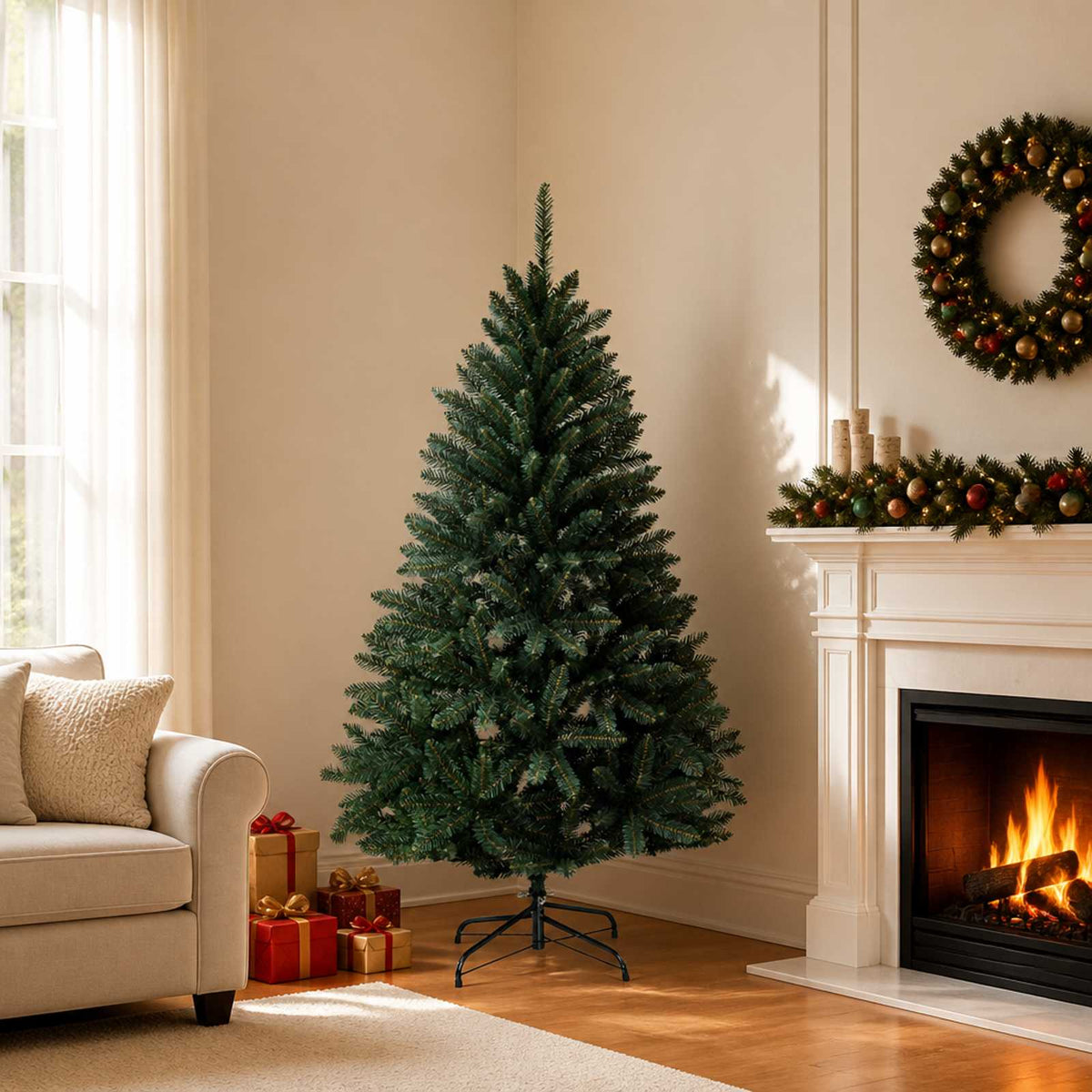 vidaXL Artificial Hinged Christmas Tree 150 cm PVC Dark Green